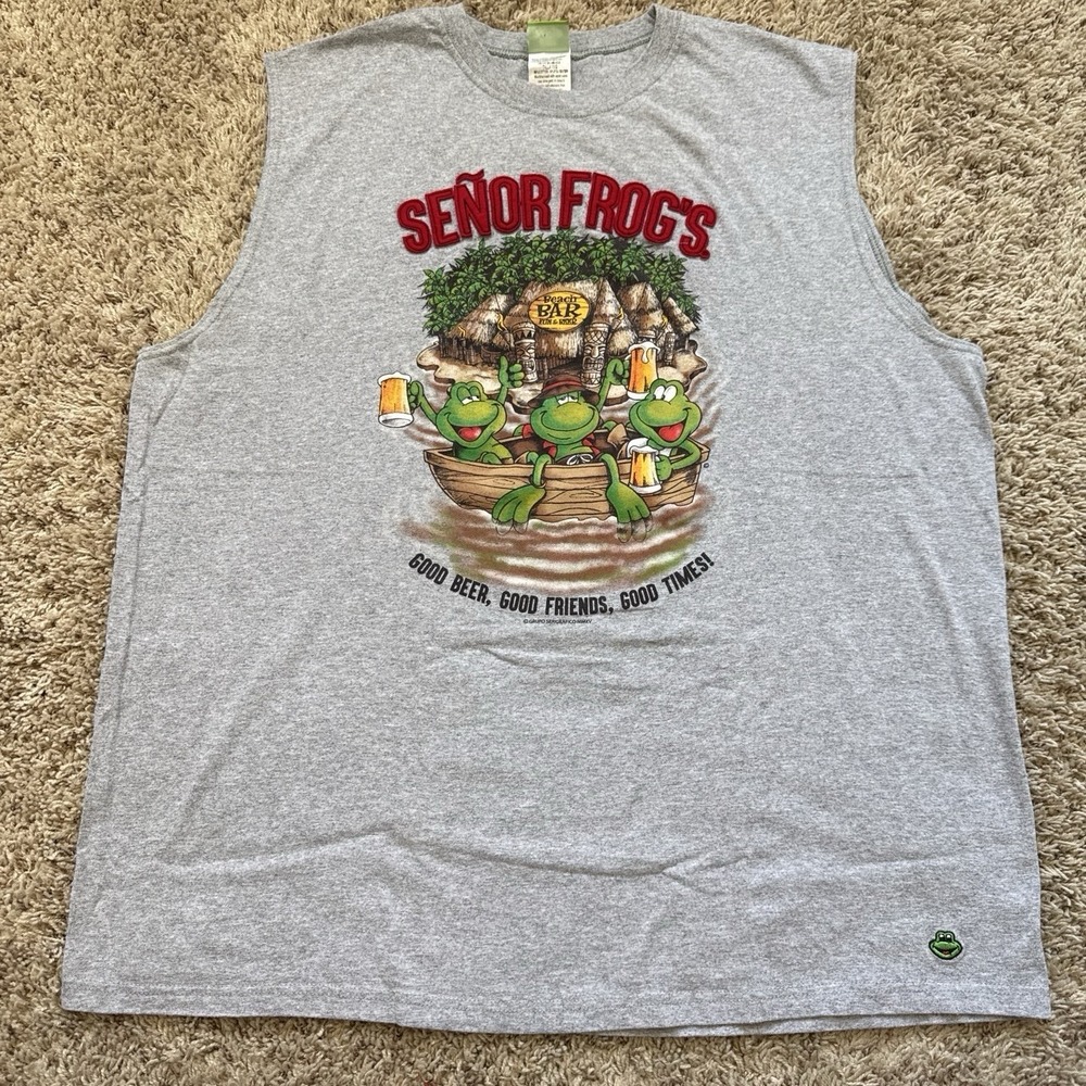 Senor Frog's Cancun Mexico Beach Bar Fun Beer Men's 2XL Gray Sleeveless T-Shirt